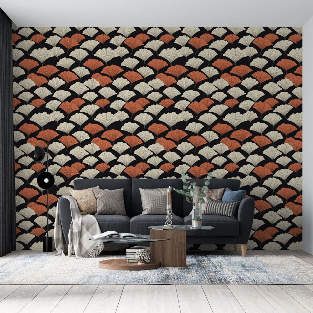 Orange Leaves Wallpaper | Bold Foliage Wall Mural on Black