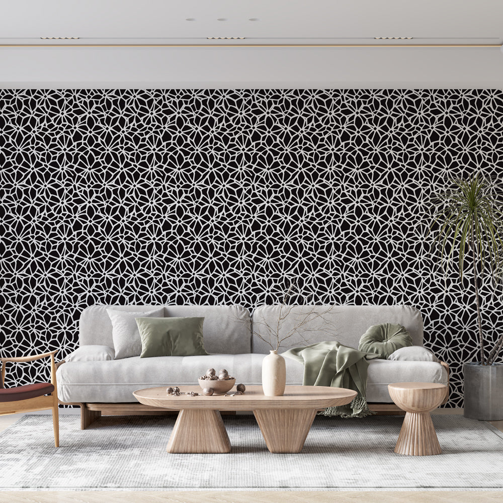 Floral Wallpaper | Stylised B&W Geometric Wall Mural