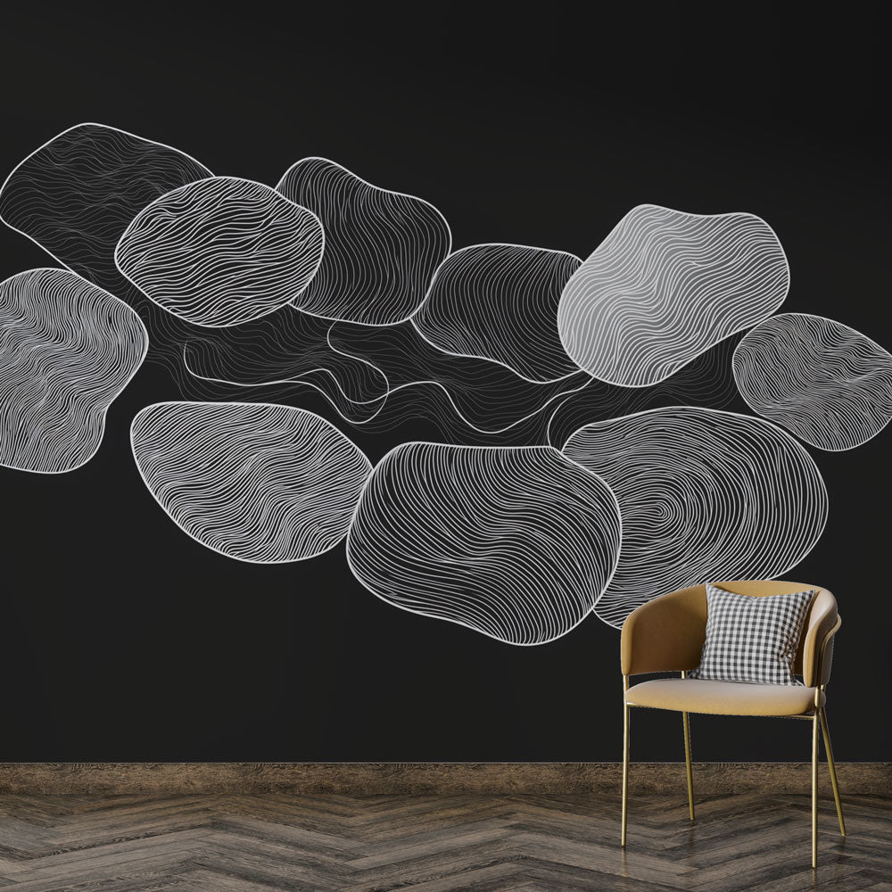 Organic Wallpaper | Abstract White Lines on a Black Ground