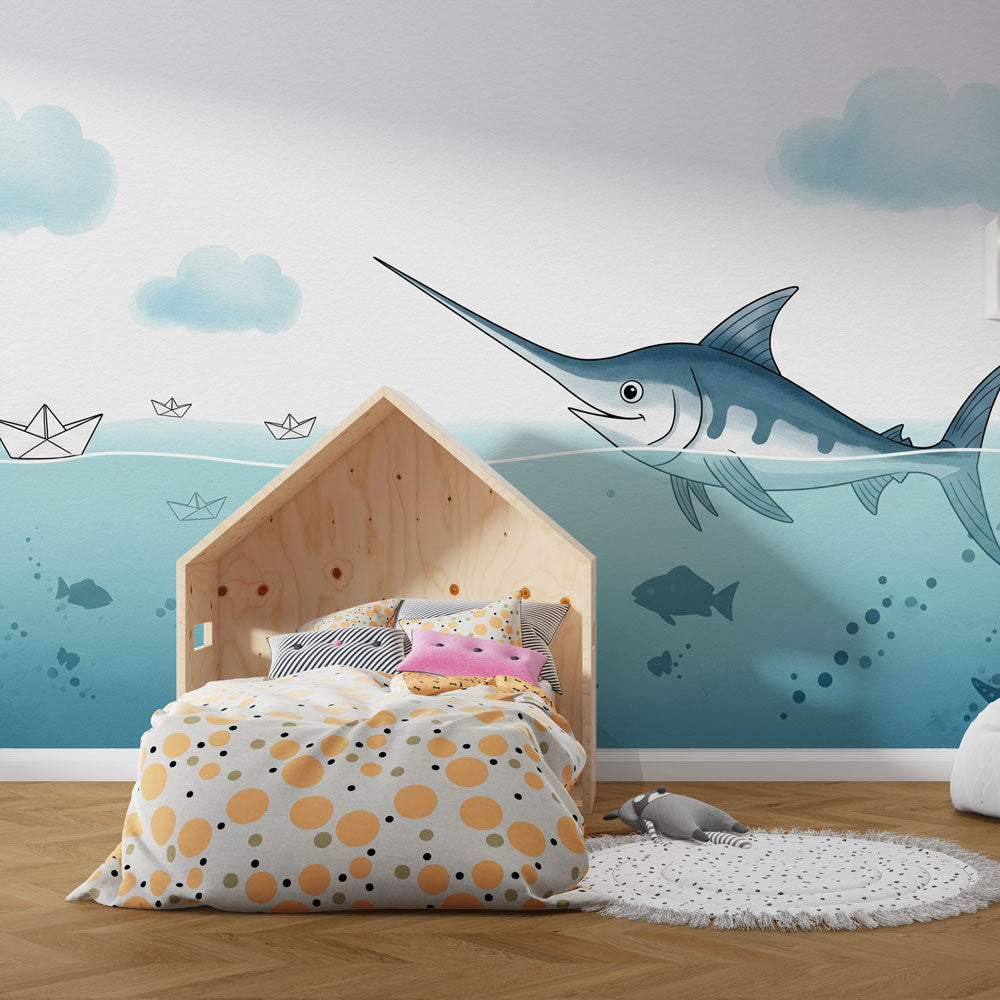 Ocean Fish Wallpaper | Soft Clouds Kids Wall Mural