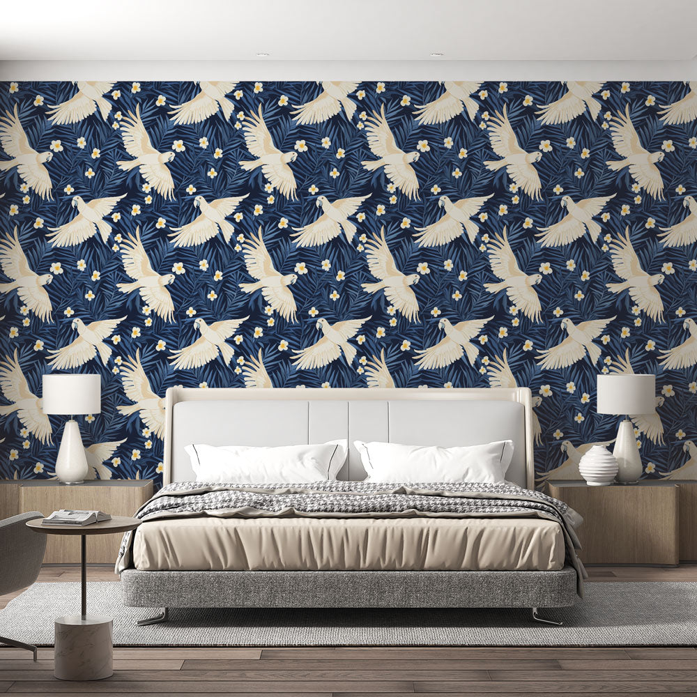 Bird Wallpaper | Birds in Flight on a Navy Blue Ground
