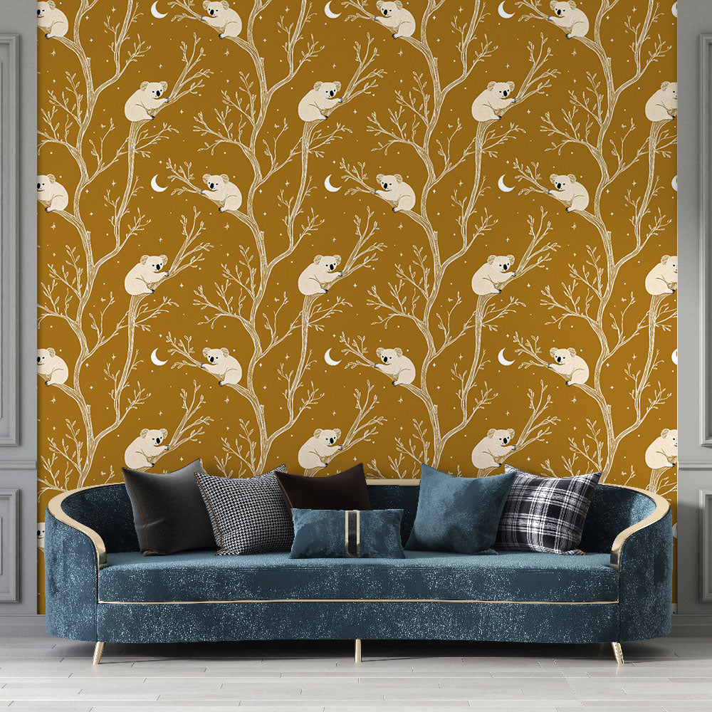 Bear Wallpaper | Bears, Stars and Moons Wall Mural in Brown