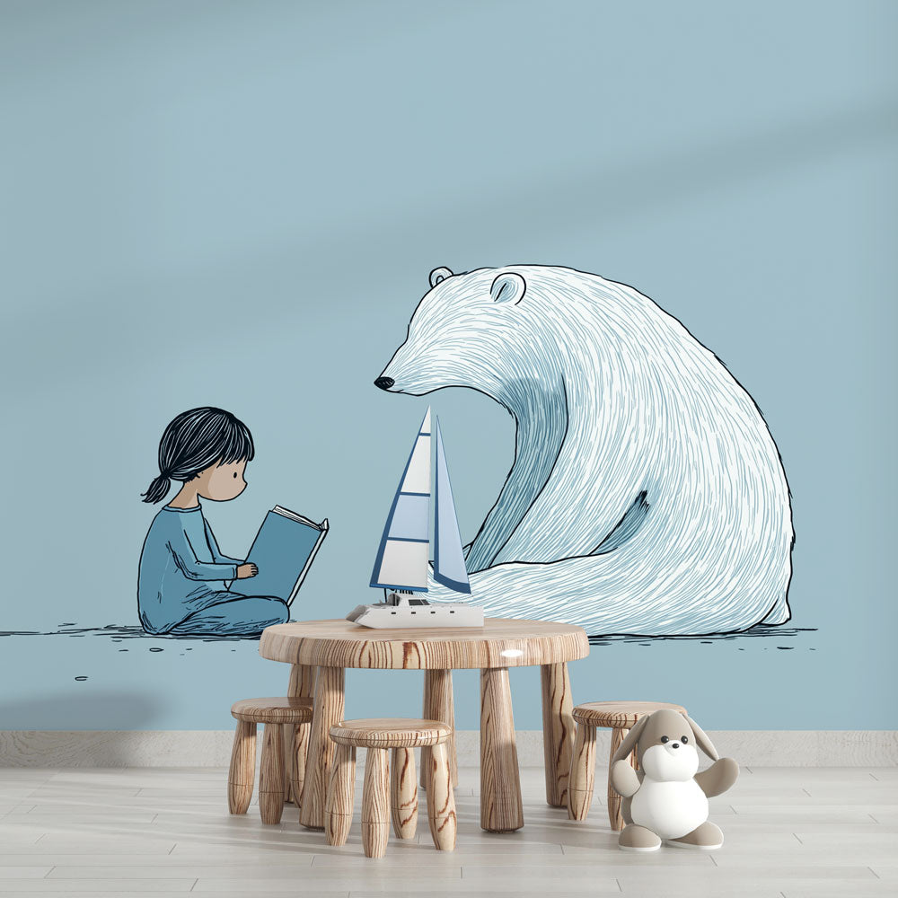 Polar Bear Wallpaper | Child Reading With a Bear Mural