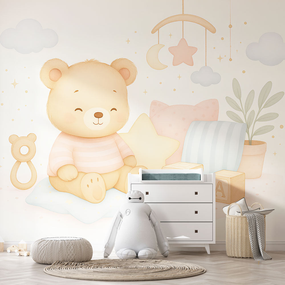 Teddy Bear Wallpaper | Cheerful Bear in a Soft Dreamy Nursery
