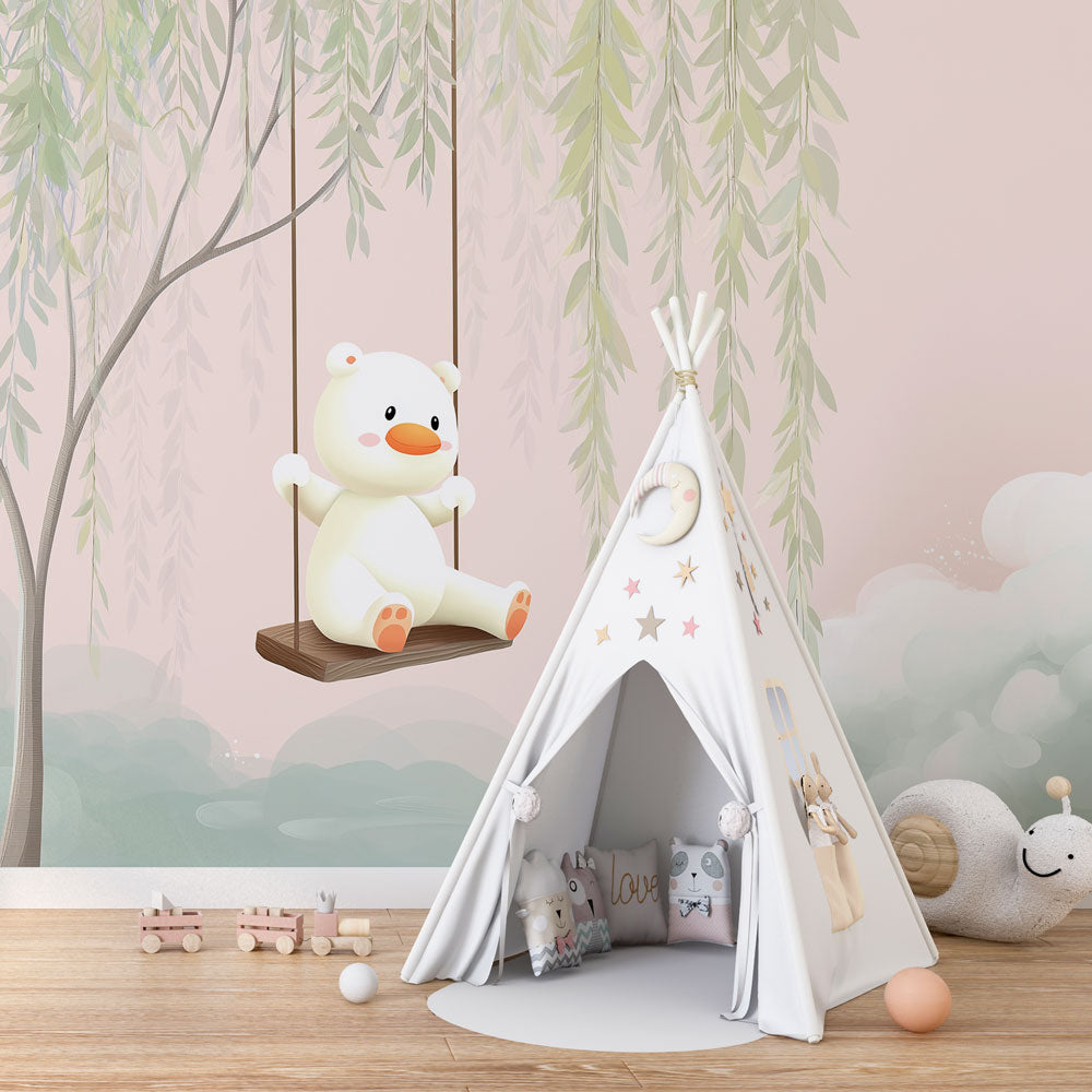 Teddy Bear Swing Wallpaper | Weeping Willow Nursery Wall Mural