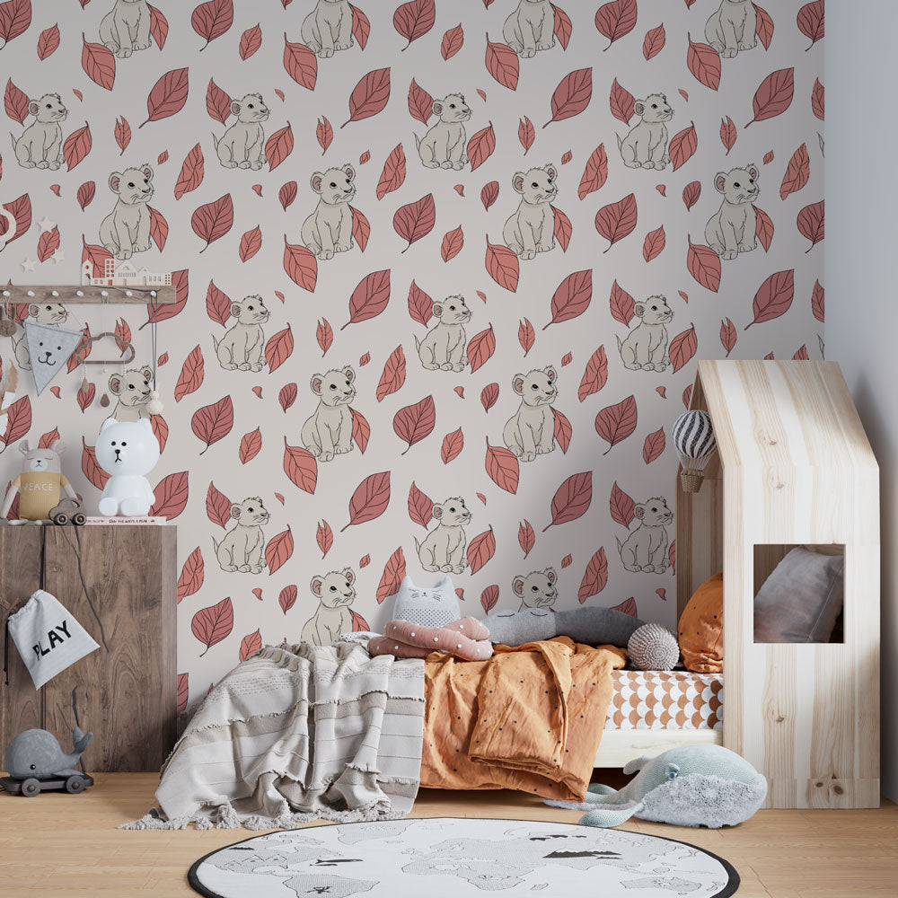 Bear Cub Wallpaper | Cubs Among Soft Pink Leaves