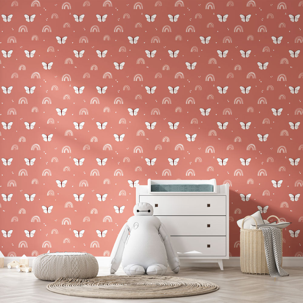 Butterfly Wallpaper | White Butterflies on Pastel Pink