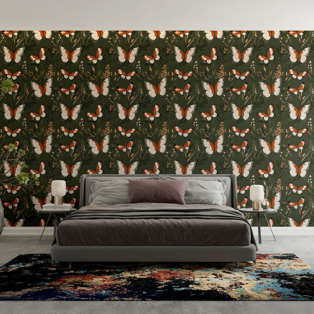 Terracotta-Toned Butterflies Wallpaper on Dark Ground