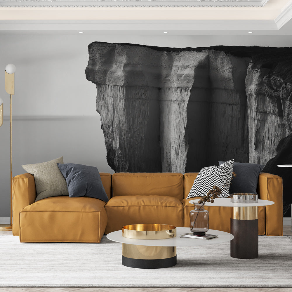 Coastal Landscape Wallpaper | Black & White Cliff Elevation Mural