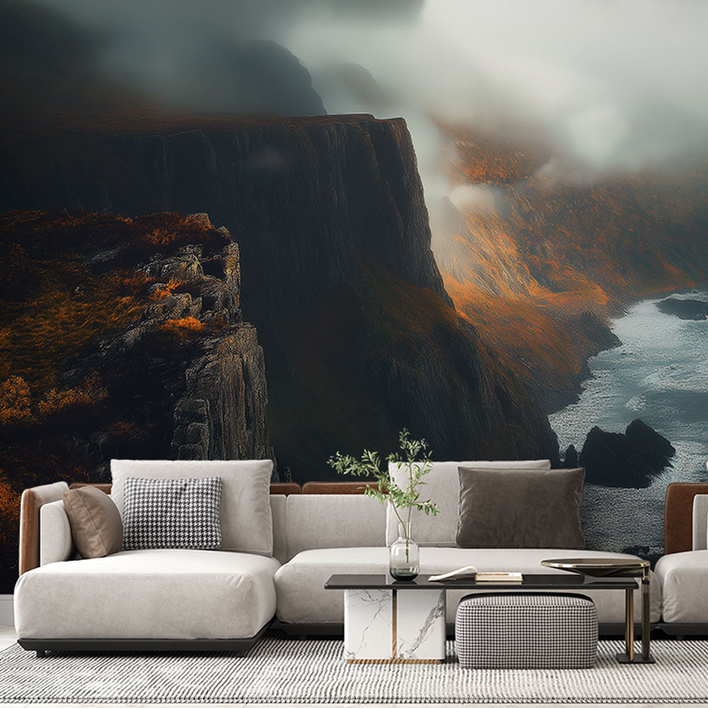 Coastal Mist Wallpaper | Cliff Autumn Wall Mural