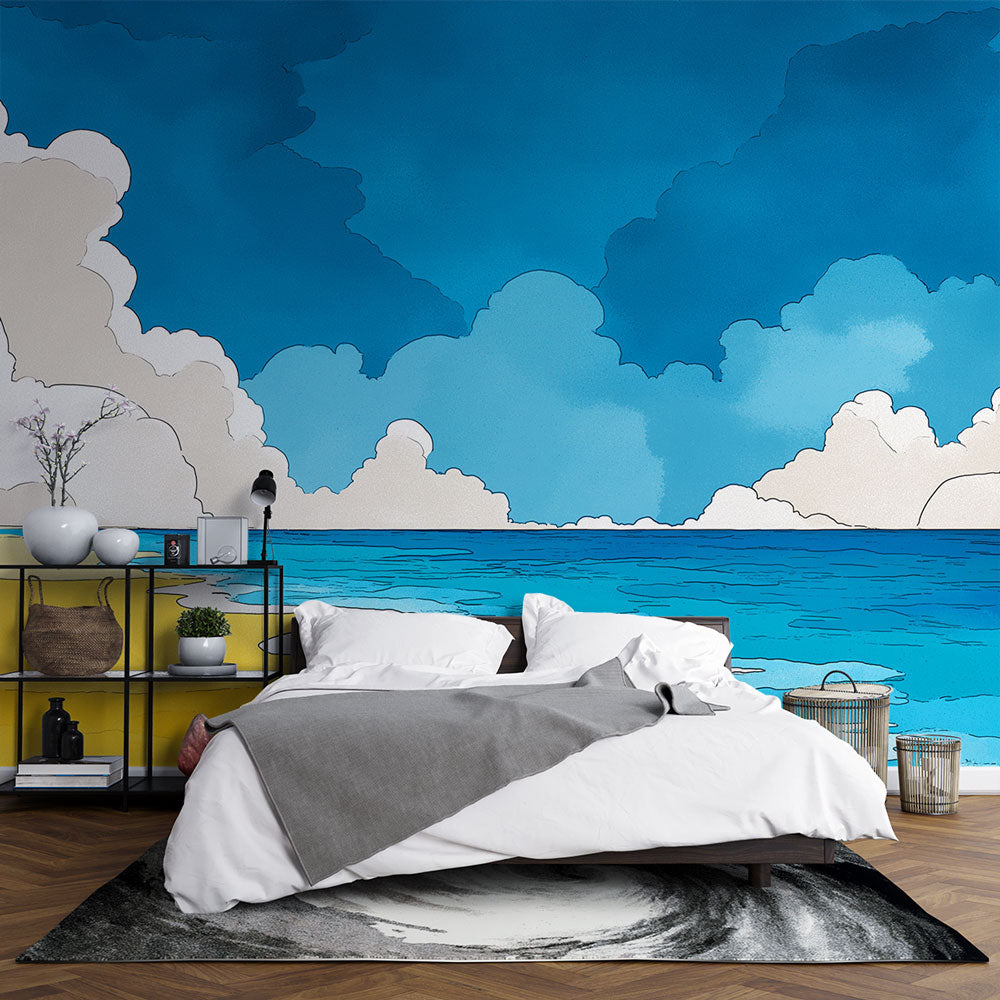 Coastal Horizon Wallpaper | Blue Sky, Clouds and Calm Sea