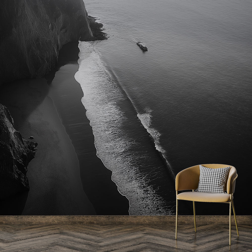 Black and White Beach Wallpaper | Calm Sea Wall Mural