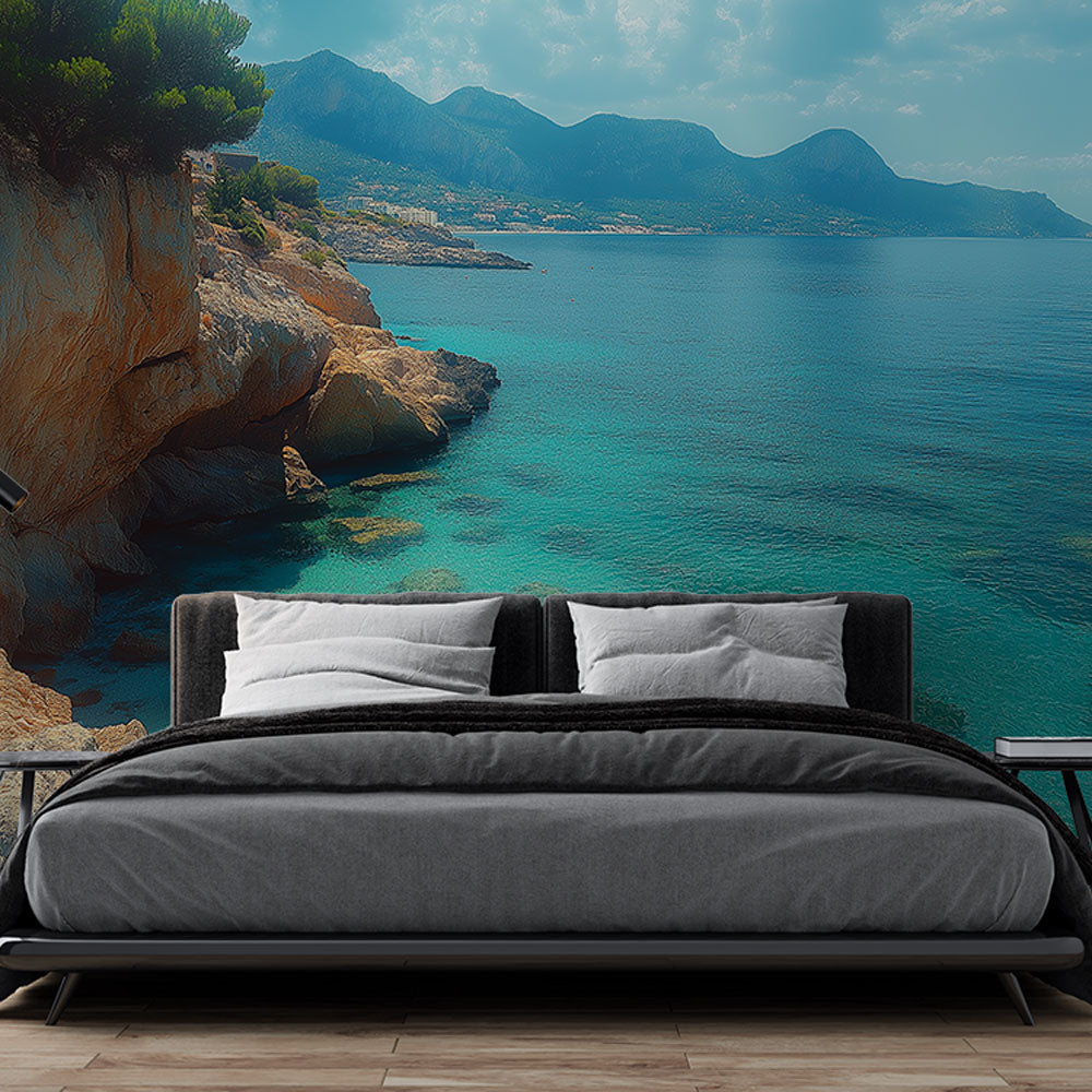 Marine Landscape Wallpaper | Turquoise Sea & Mountains Wall Mural