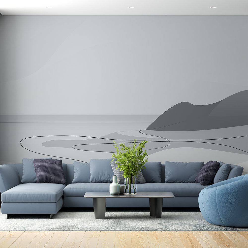 Minimalist Beach Wallpaper | Gray Contour Wall Mural