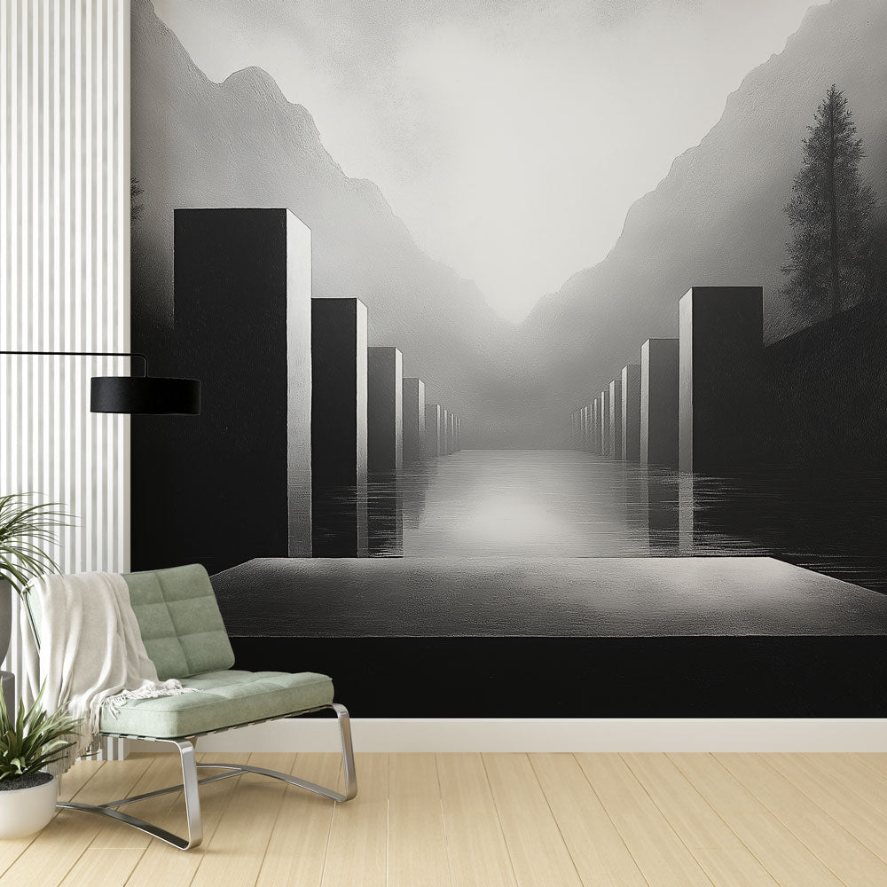 Monochrome Landscape Wallpaper | Minimalist Wall Mural