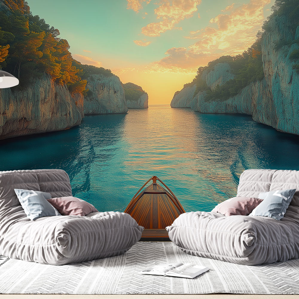 Sunset Cove Wall Mural | Cliffside Seascape Wallpaper