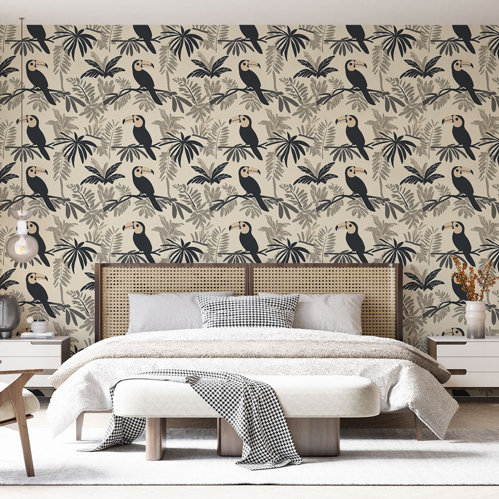 Parrot Wallpaper | Stylized Birds Among Tropical Leaves