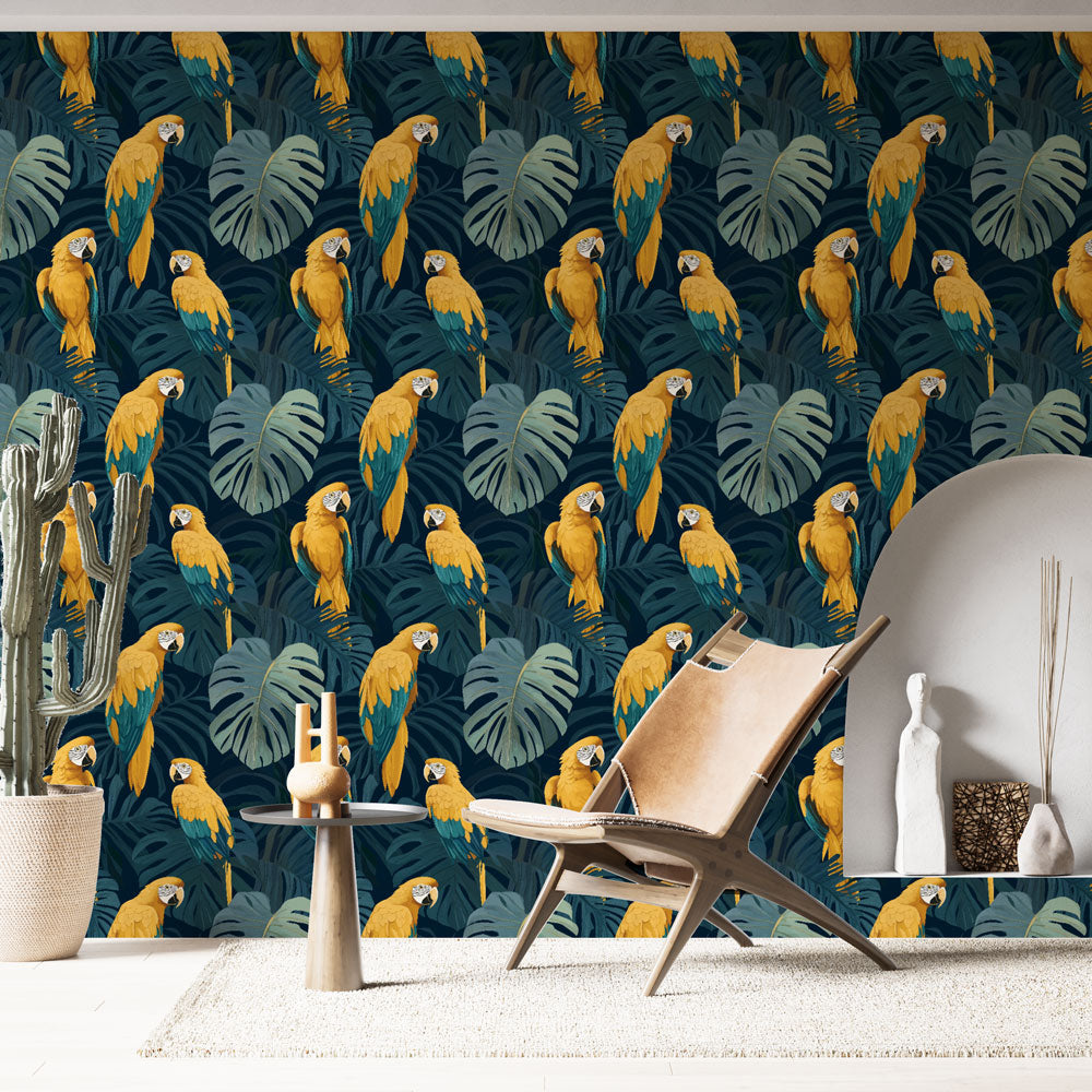 Parrot Wallpaper | Yellow Parrots Among Tropical Leaves
