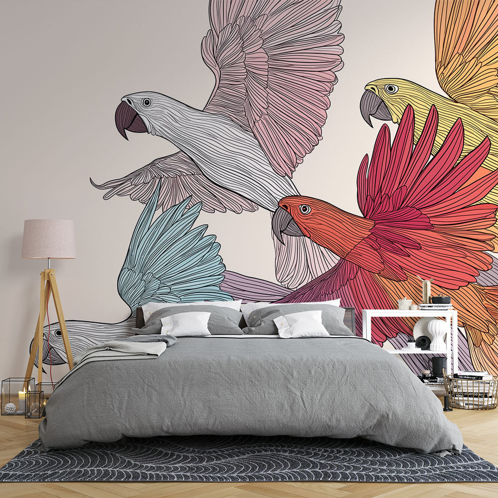 Parrot Wallpaper | Four Colorful Parrots in Full Flight