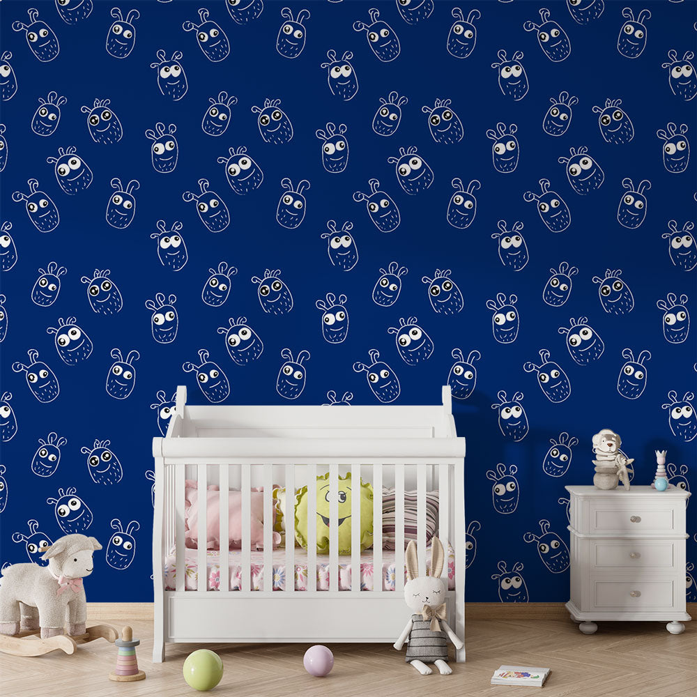 Fun Character Wallpaper | Playful Motifs on Navy Blue