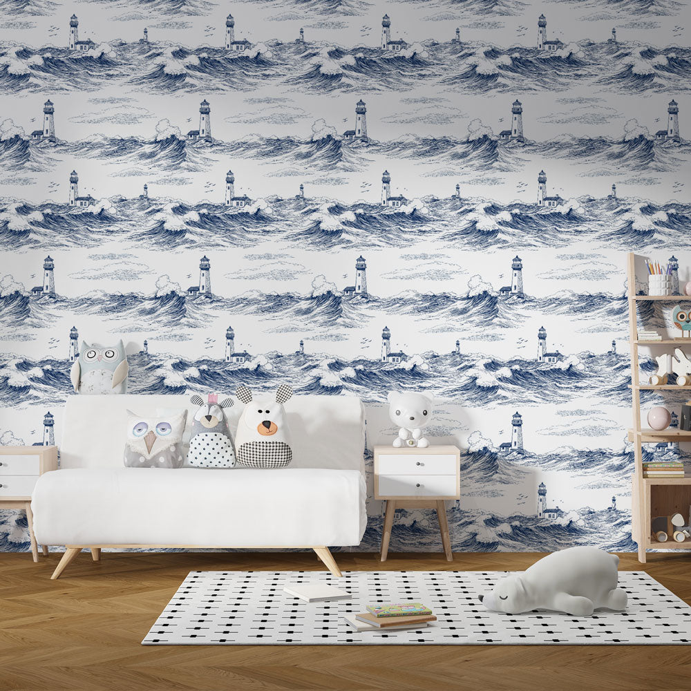 Lighthouse Wallpaper | Navy Blue Waves and Coastal Beacons