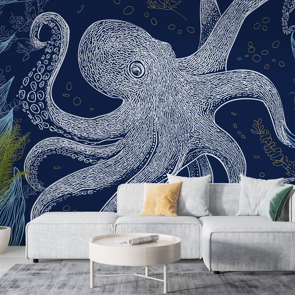 Octopus Wallpaper | Elegant Sea Life With Marine Foliage