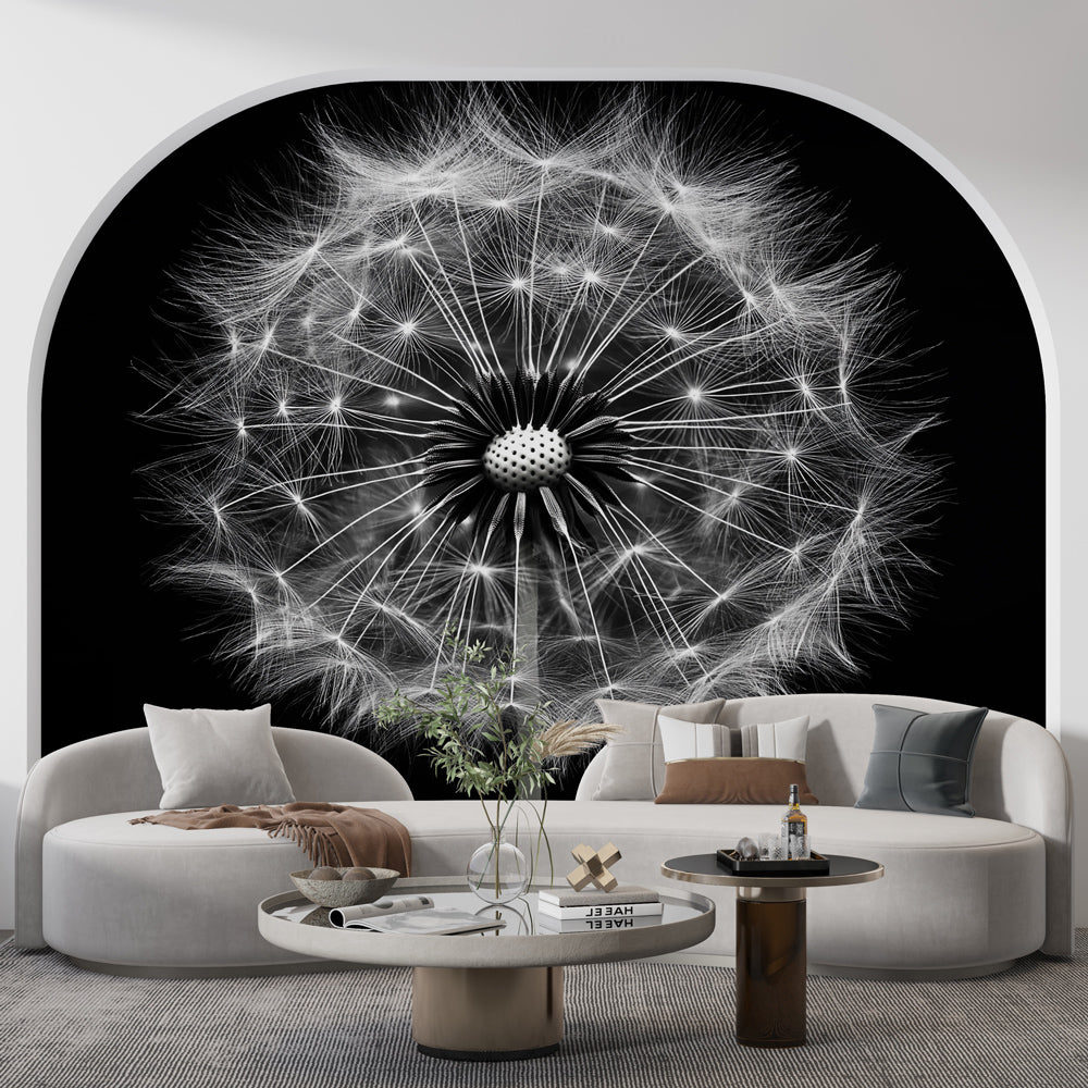 Abstract Dandelion Wallpaper | Monochrome Wall Mural