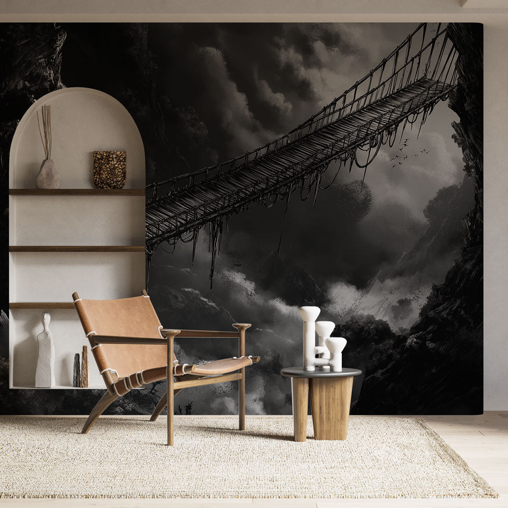Suspended Bridge Mystery Wallpaper | B&W Wall Mural