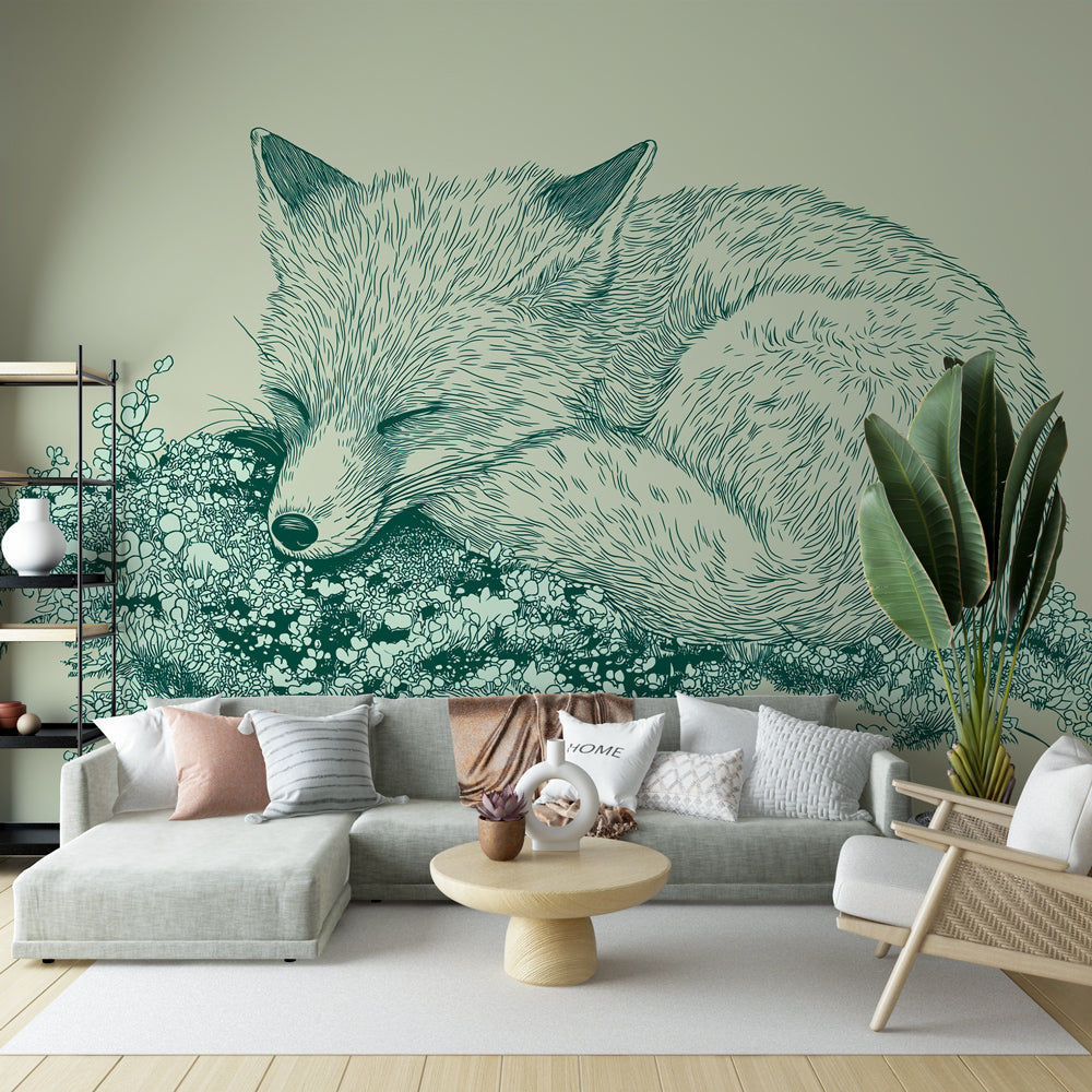 Sleeping Fox Wallpaper | Fox Resting on a Bed of Flowers