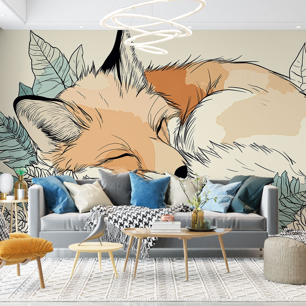 Fox Wallpaper | Sleeping Fox Nestled in Delicate Foliage