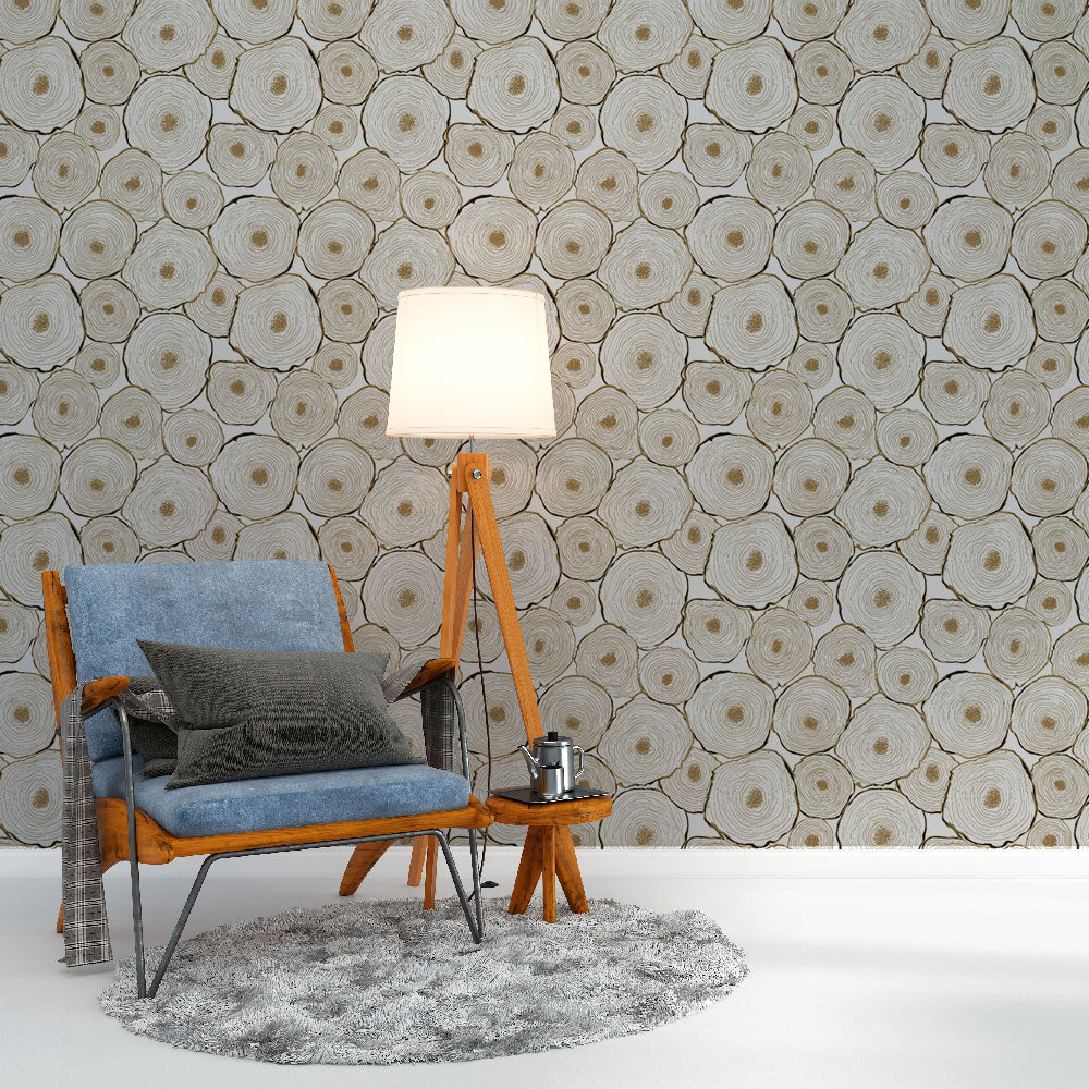 Log Wallpaper | Golden Wood Rounds Wall Mural