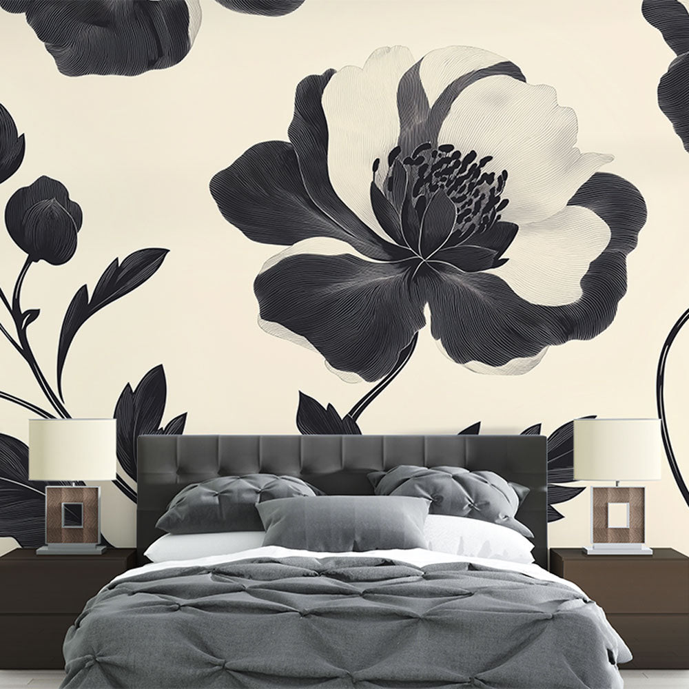 Shabby Chic Wallpaper | Monochrome Floral Wall Mural