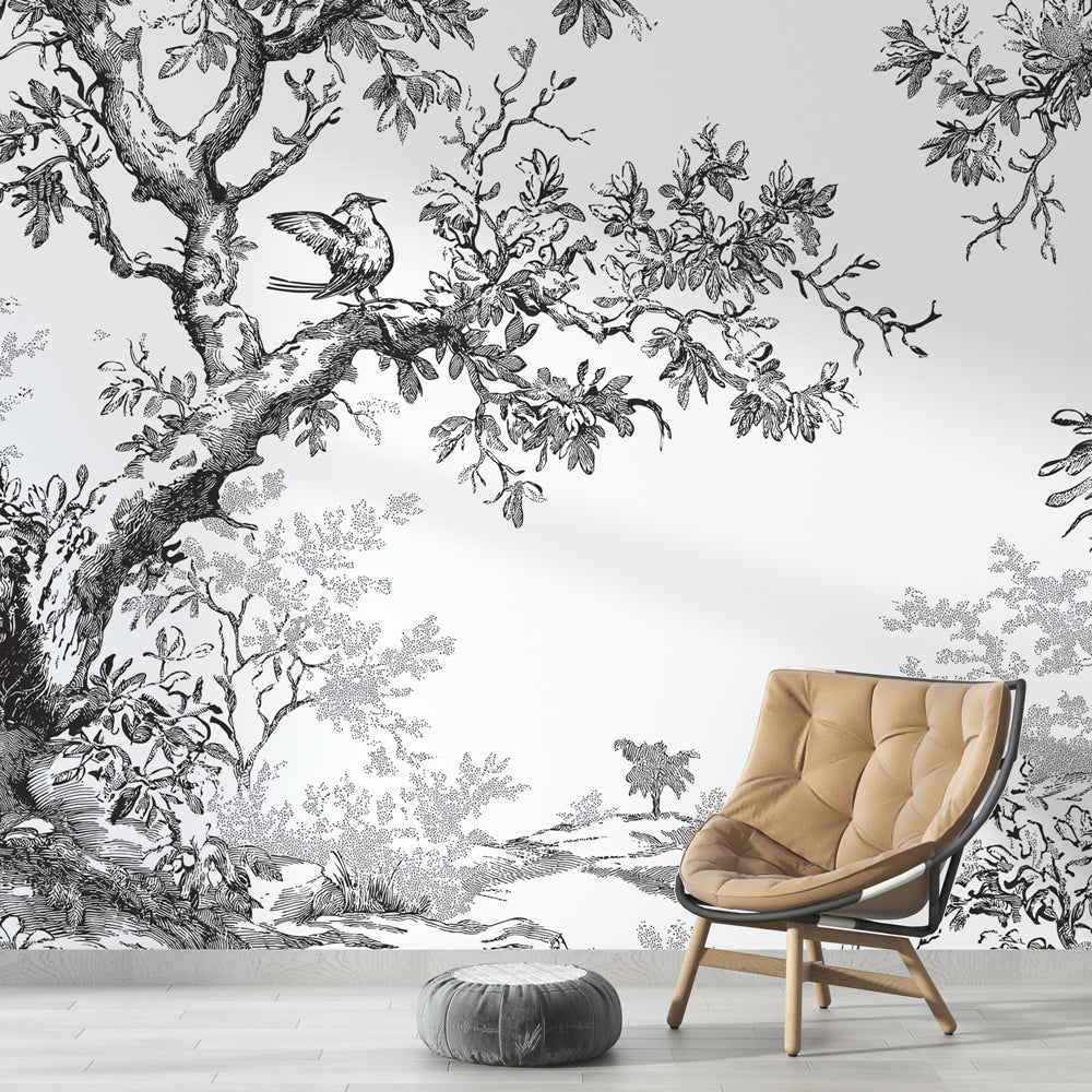 Shabby Chic Wallpaper | Black White Nature Wall Mural