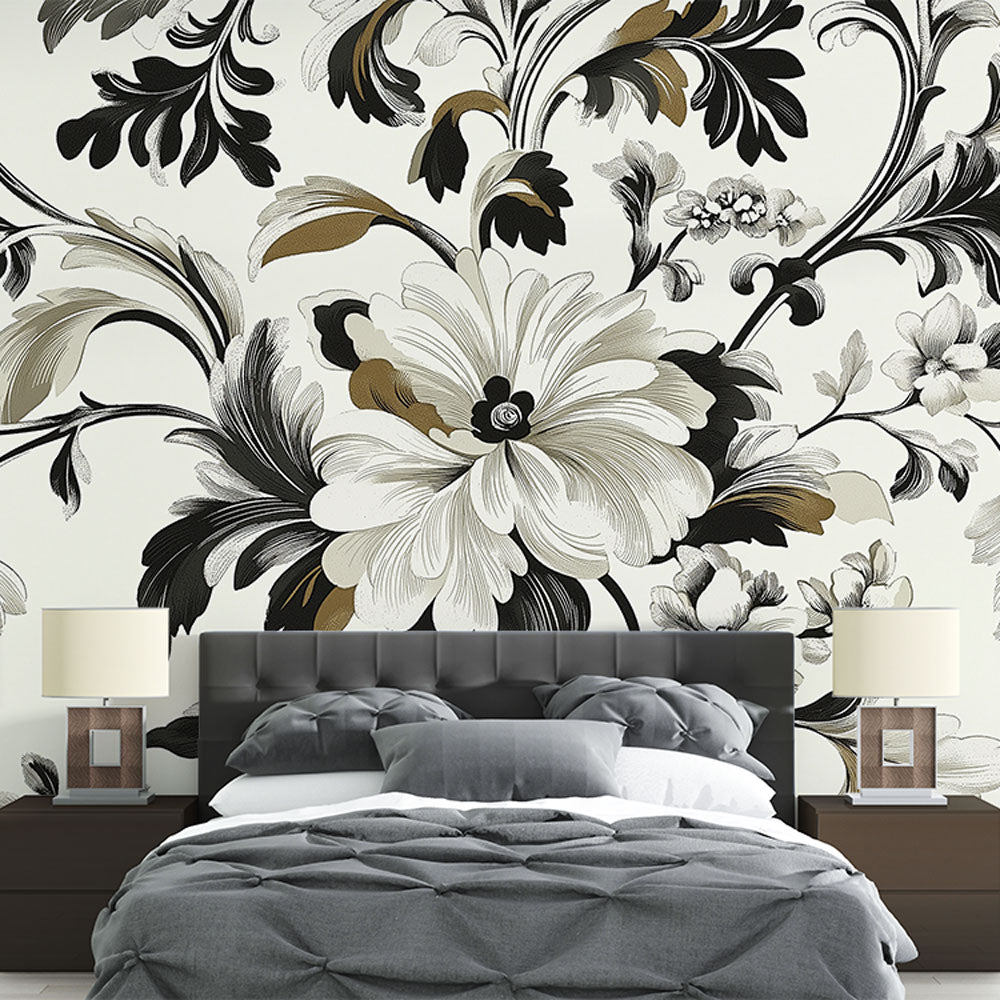 Shabby Chic Wallpaper | Black, White & Gold Wall Mural