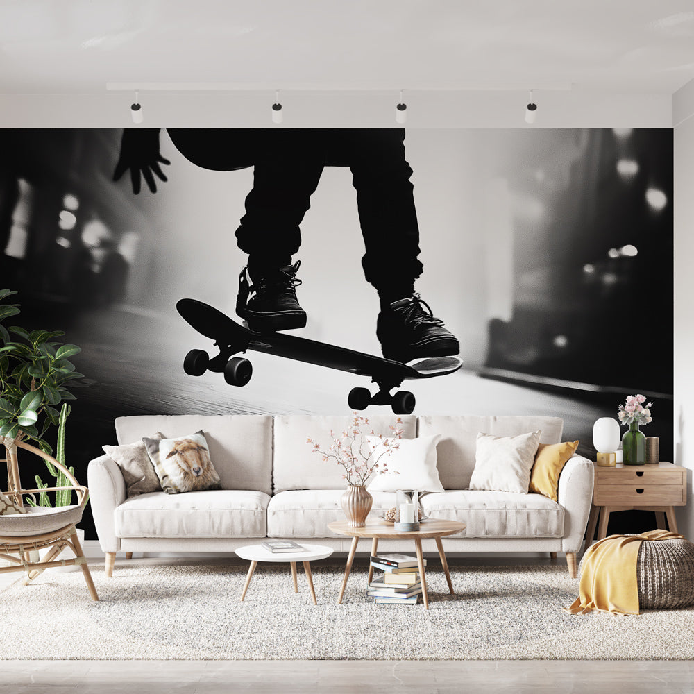 Black & White Skater Wallpaper | Jump Wall Mural