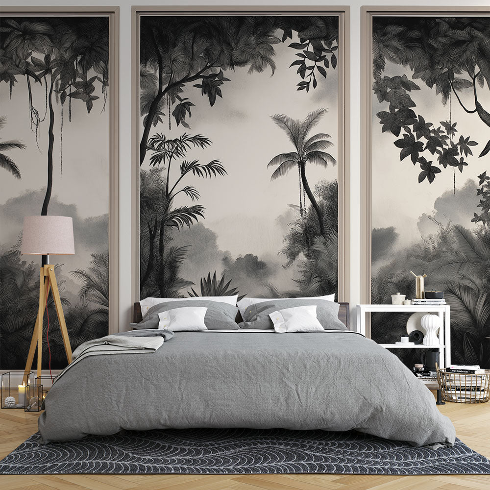 Black and White Jungle Botanical Wallpaper Mural