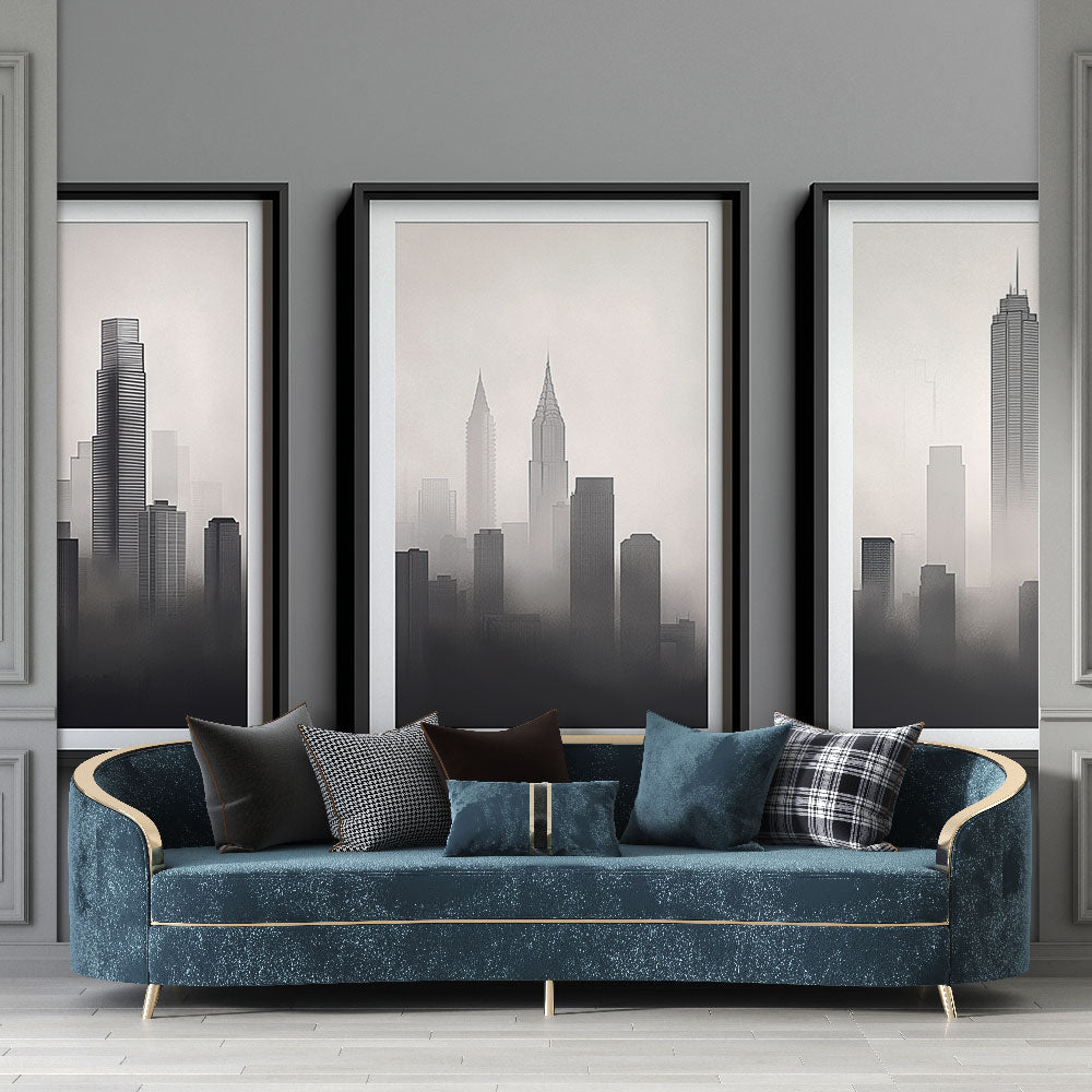 Misty Skyscrapers Wallpaper | Black White Cityscape Wall Mural