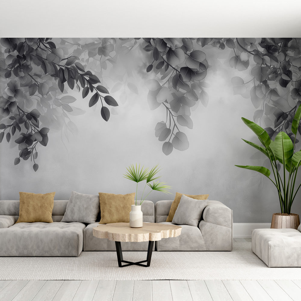 Headboard Wallpaper | B&W Verdure and Mist Mural
