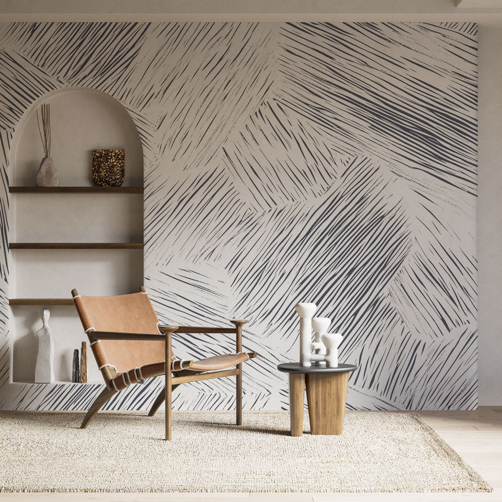 Linear Abstract Wallpaper | Black White Texture Wall Mural