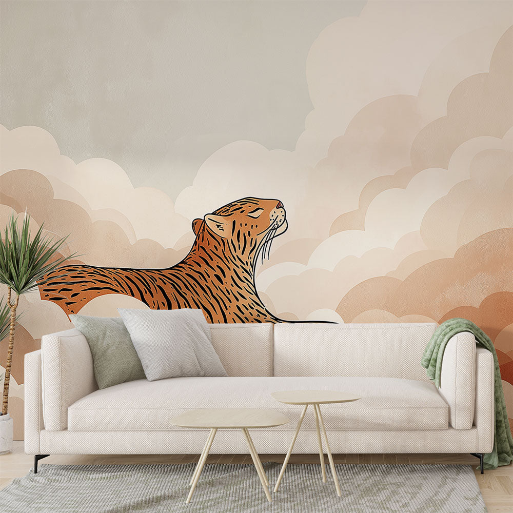 Tiger in the Clouds Wallpaper | Pastel Sky Mural