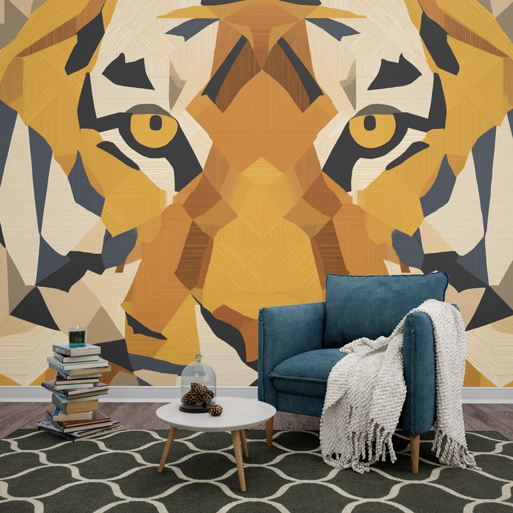 Geometric Tiger Wallpaper | Graphic Tiger Head Design