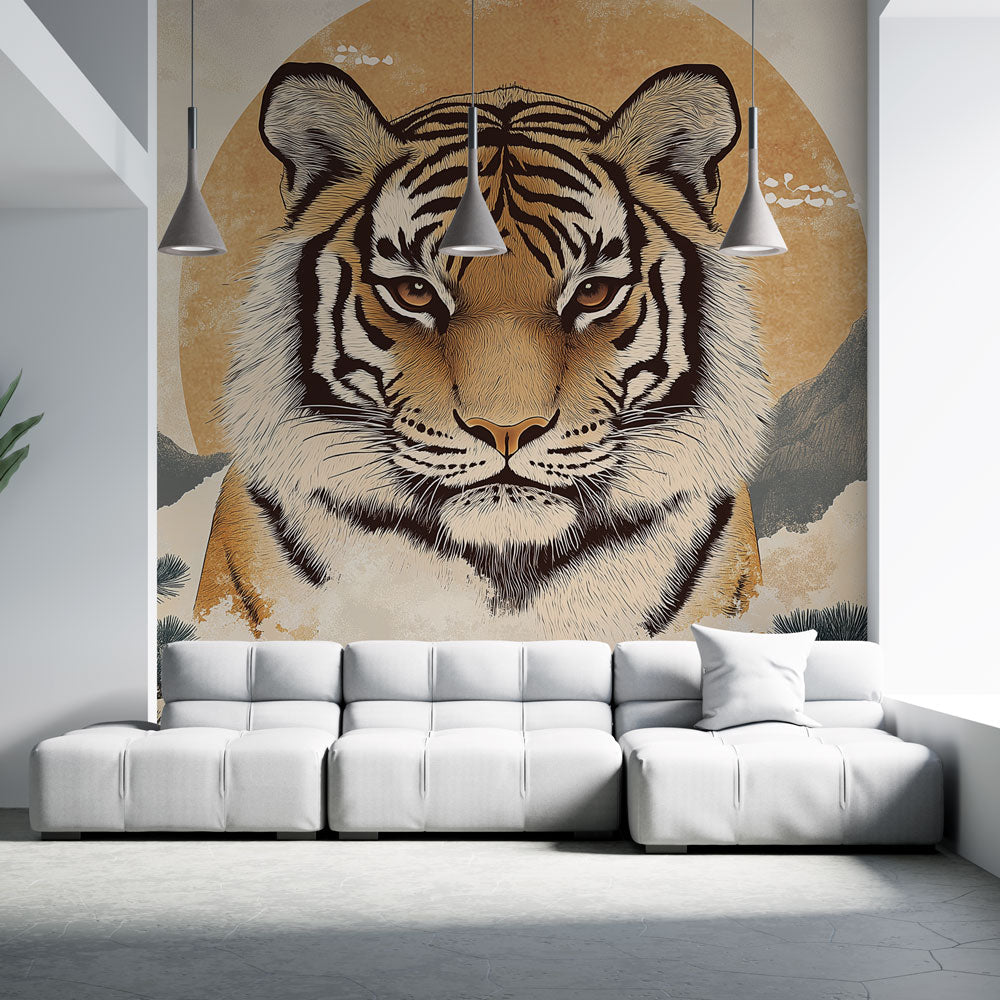 Majestic Tiger Portrait Wallpaper on Asian Landscape