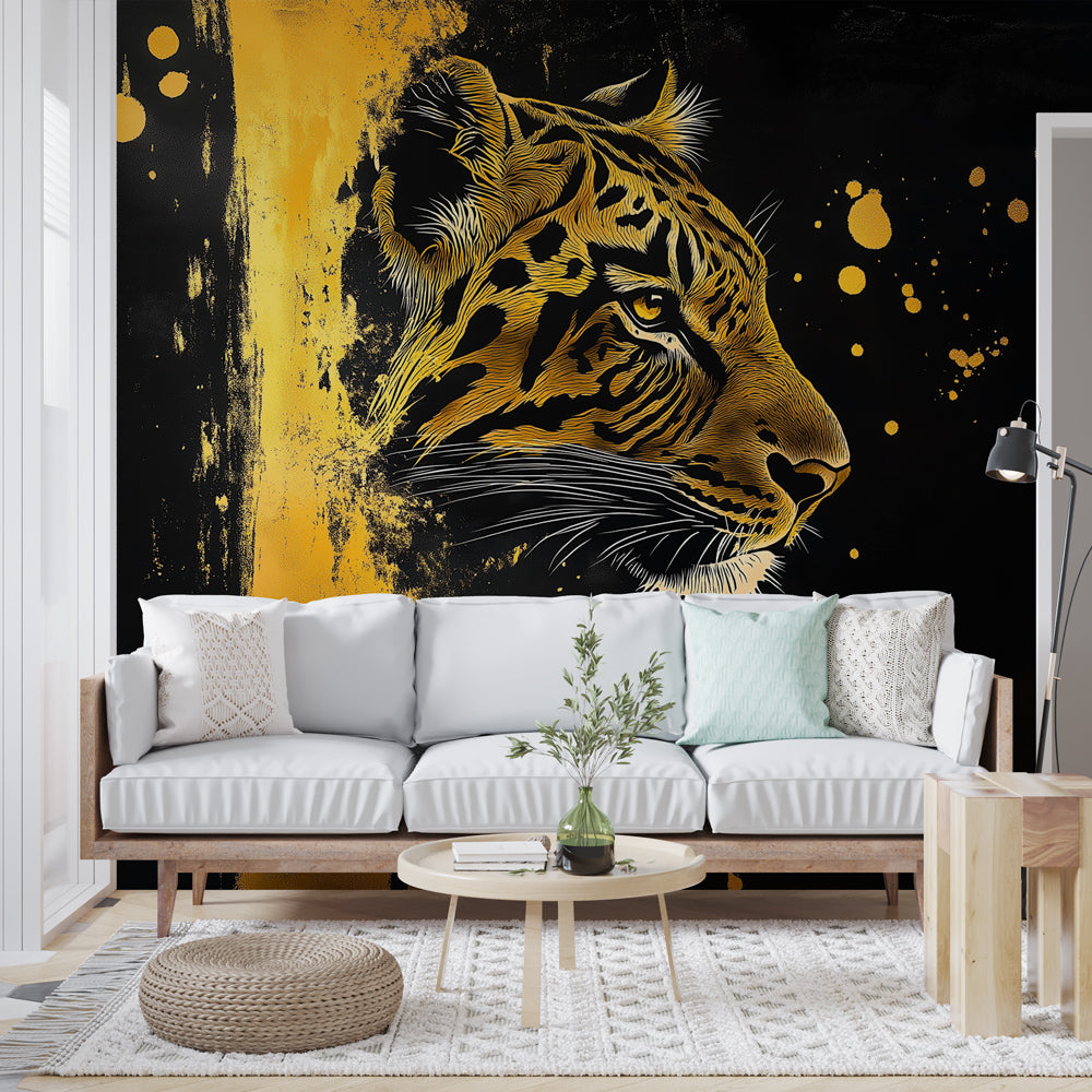 Tiger Wallpaper | Golden Tiger Head on Black Backdrop