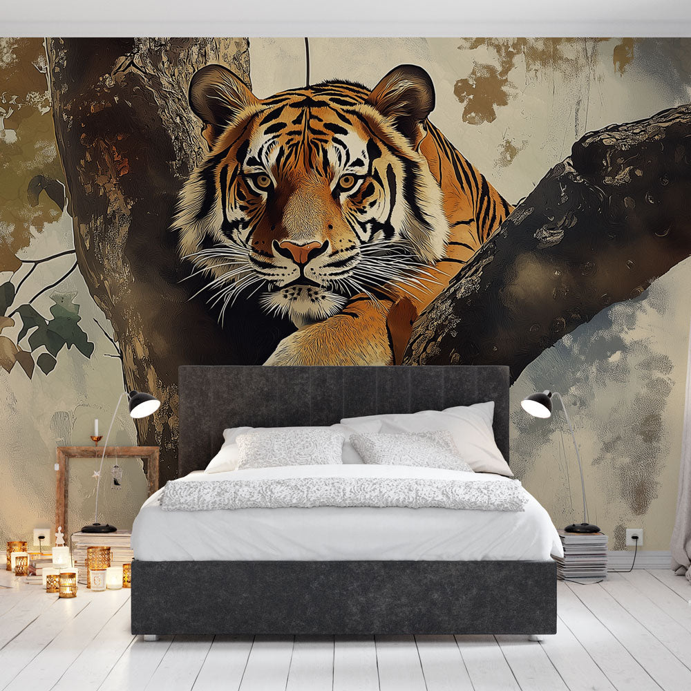 Tiger on Branch Wallpaper | Majestic Tree Repose