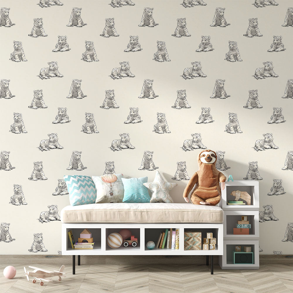 Tiger Wallpaper | Illustrated Tigers on a Light Ground