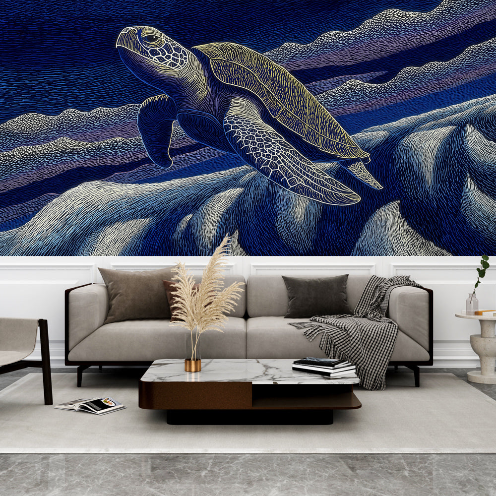 Sea Turtle Wallpaper | Graceful Turtle in Deep Night Waters