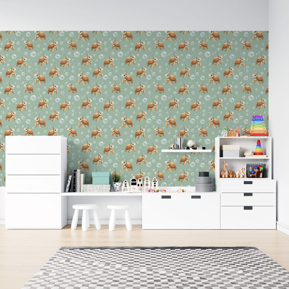 Sea Turtle Wallpaper | Happy Turtles Among Pastel Bubbles