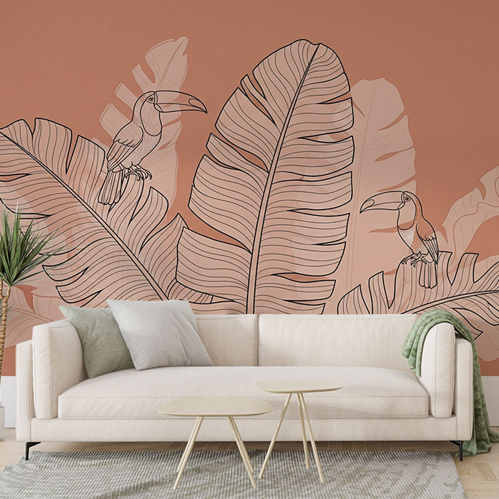 Toucan Wallpaper | Tropical Birds on a Warm Terracotta Ground