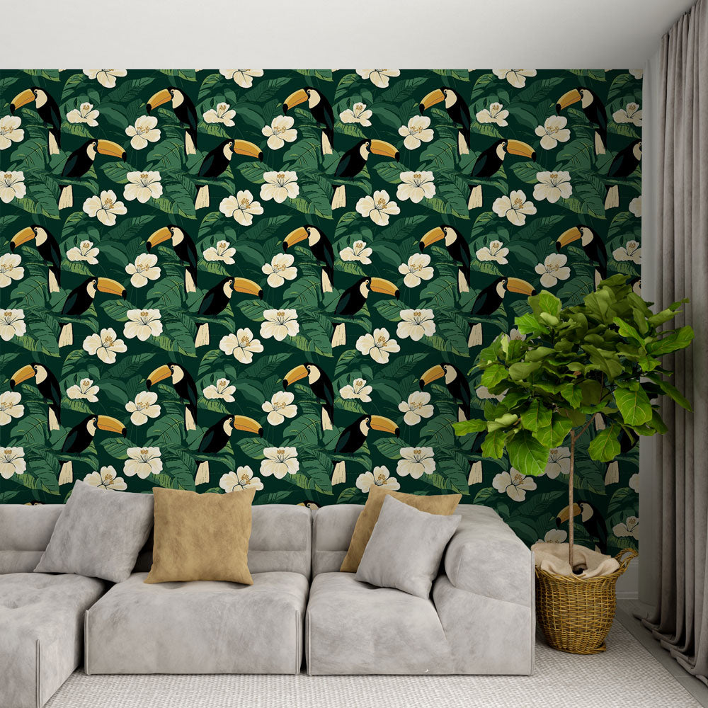 Toucan Wallpaper | Tropical Escape with Toucans and Flowers
