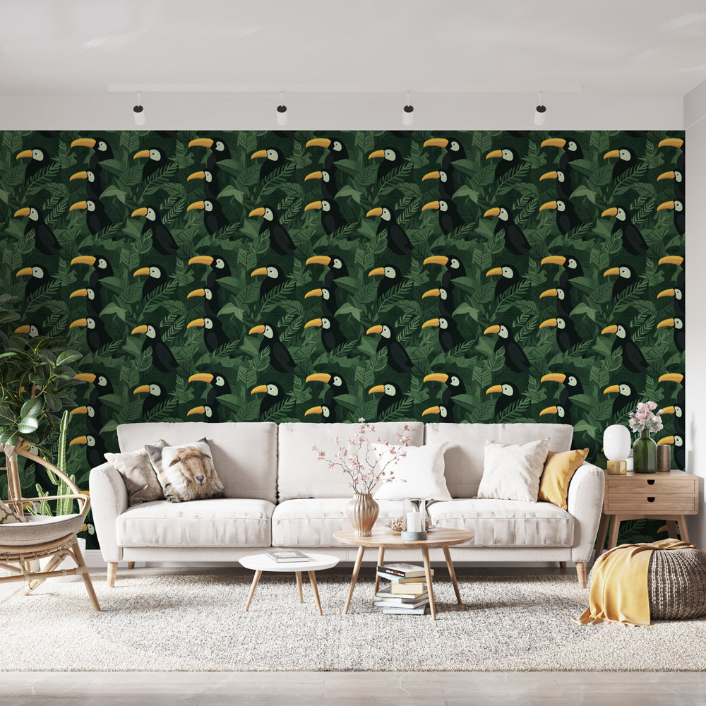 Toucan Wallpaper | Birds Nestled in Dense Green Leaves